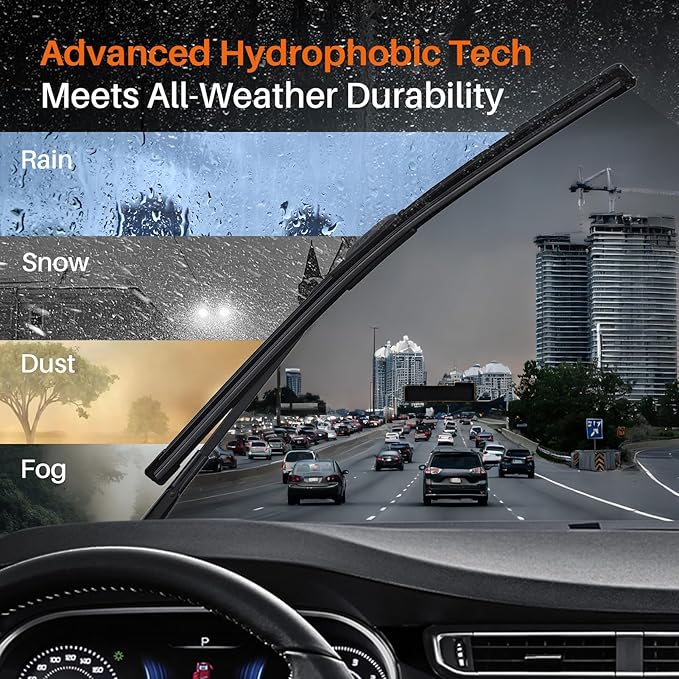 DOG TAIL Water Repellent Silicone Wiper Blades 22" 21" Set with Multiple Adapters and 2 Refills, Automotive Replacement Front Windshield Wiper Blades for My Car with Water Repellency Formula DropClear