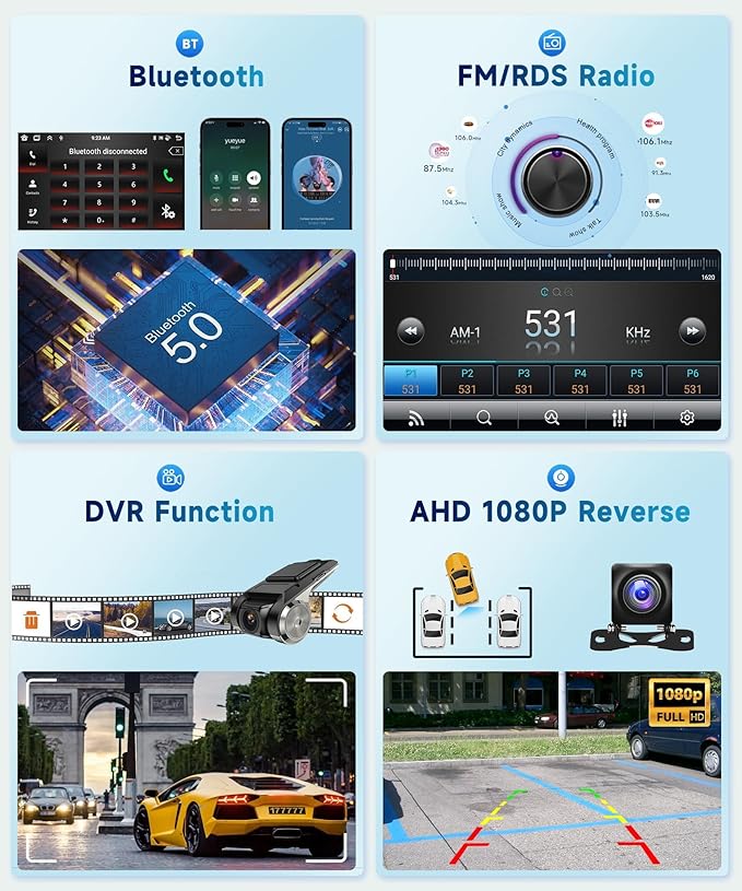 8 CORE 4G+64G Car Radio Stereo for Honda Accord 2008-2013 with Wireless CarPlay/Android Auto, 10.1 inch 1280 * 720P IPS Touch Screen Android 13 GPS WiFi Bluetooth 32-Band DSP SWC HD Camera