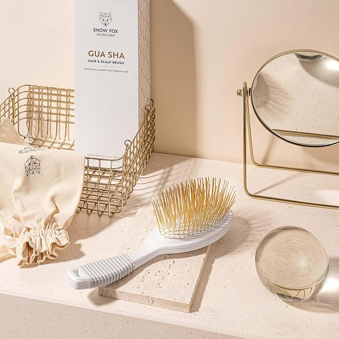 Gua Sha Hair Brush by Snow Fox Skincare - Scalp Massage Comb with 160 Titanium Needles | Combat Hair Loss, Thinning & Shedding | Soothing Gua Sha Acupressure Tool for All Hair Types