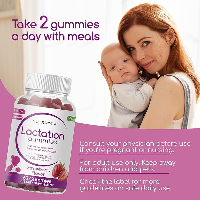 Lactation and Postnatal Support Gummies - Milk Production Supply Increase Supplements for Breastfeeding Women - with Vitamins D3 B12 Milk Thistle Fennel Seed Moringa Sunflower Lecithin