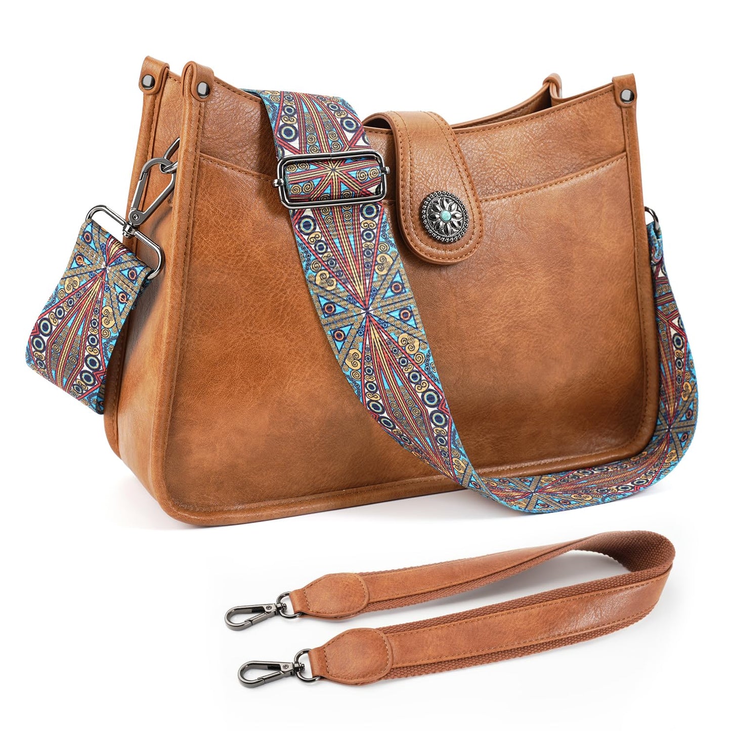 APHISON Crossbody Bags For Women Trendy, Vegan Leather Hobo Handbags Crossbody Purses Shoulder Bucket Bag with 2 Strap Brown