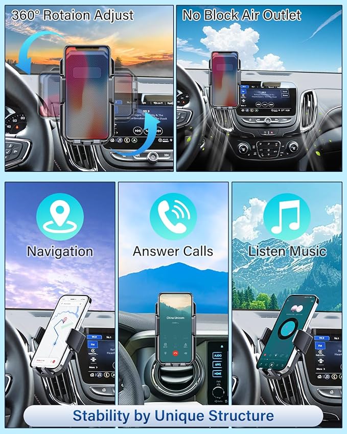 PZK Car Phone Mount for Toyota Tacoma 2016 2017 2018-2022 2023 Accessories Custom Air Vent Car Phone Holder Auto Lock Hands Free 360° Rotation Cell Phone Automobile Cradles