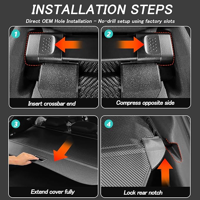 Cargo Cover for Honda Prologue/Chevy Blazer EV 2024-2026 Accessories Retractable Cover Security Shielding Shade Cargo Luggage Cover Trunk Storage Privacy Protection (Carbon Fiber Texture)