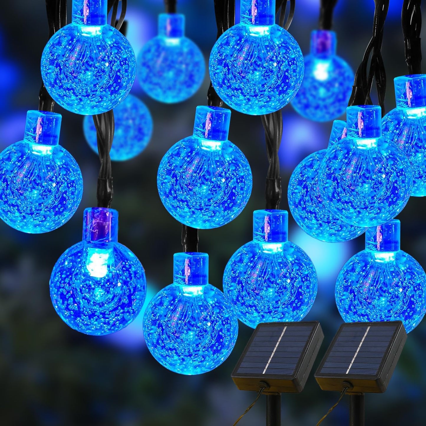USOKYO Solar Lights Outdoor Waterproof, 2 Pack Total 200LED 110FT Solar String Lights for Outside with 8 Modes, Outdoor String Lights Crystal Globe Patio Lights for Garden Yard Party Decor(Blue)