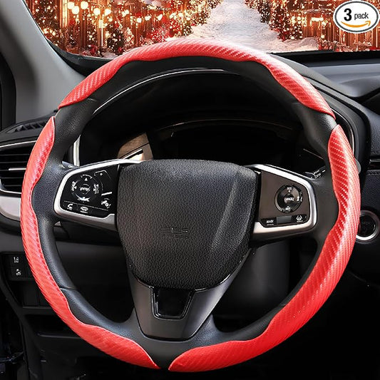 3 Pcs Carbon Fiber Car Steering Wheel Cover, Anti-Skid & Scratch-Proof,Segmented, Butterfly Thin Steering Wheel Cover Men/Women Universal Fit 14.5"-16" Wheel Covers for Cars/Truck/SUV