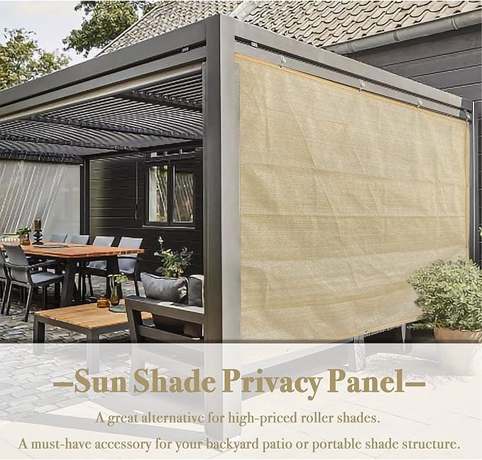 Sun Shade Privacy Panel with Grommets on 4 Sides for Patio, Awning, Window Cover, Pergola or Gazebo (Banha Beige, 10' x 8')