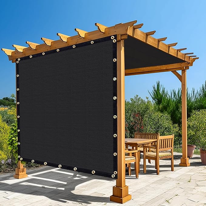 Amagenix 90% Shade Fabric 7'X 7' Black Sun Shade Cloth with Grommets for Pergola Replacement Shade Cover Canopy, Heavy Duty, Cable Zip Ties Included (We Customized)