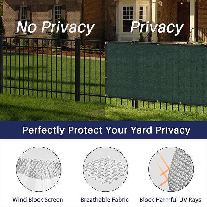 Windscreen4less Privacy Fence Screen Heavy Duty Windscreen Fencing Mesh Fabric Shade Net Cover with Brass Grommtes for Outdoor Wall Garden Yard Pool Deck, 8'x184' Green