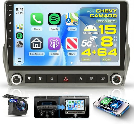 8 Core 4G+64G Car Radio Stereo for Chevrolet Chevy Camaro 2008-2015 with 5GWIFI Wireless Carplay Android Auto, Sellrich 9" 1280P Touchscreen Radio with Bluetooth 5.0 GPS FM/RDS SWC Backup Camera