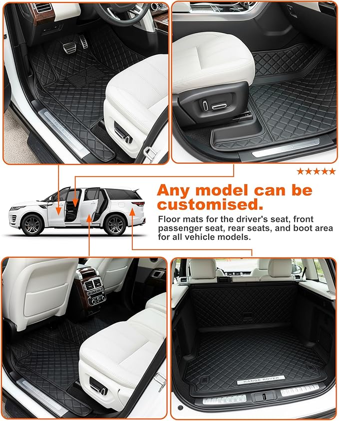 All-Weather car Floor MATS-Suitable for 99% of car Models,Leather car mat, offering Personalized Embroidery and Multiple Color Options,Provide Protection for car Rug (Beige)