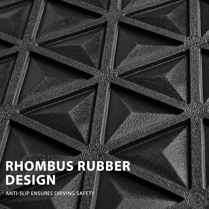 CAR PASS Bling Diamond Car Mats Rubber Floor Mats Full Set Anti-Slip 3D Rhombus Waterproof Trim to Fit Liner Universal Glitter Crystal Sparkly Shining Rhinestone Girl Women SUV Sedan, Silver Diamond