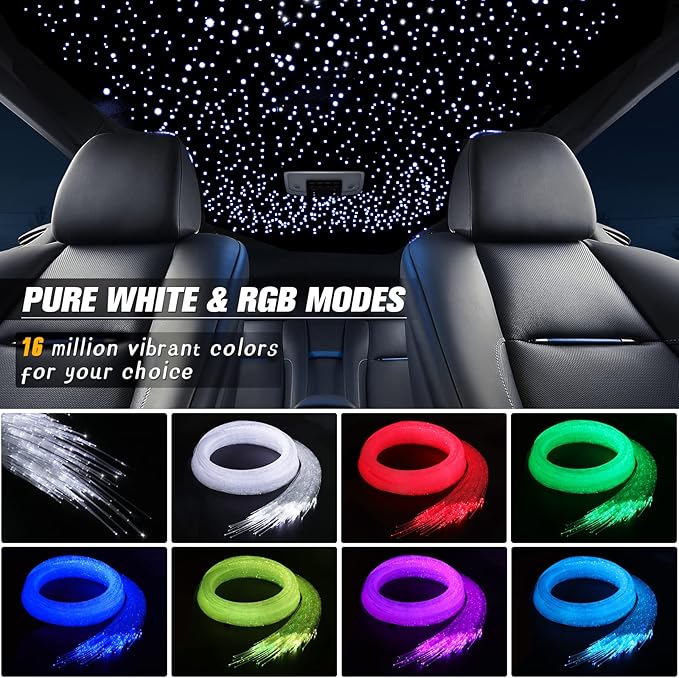 16W Starlight Headliner Kit, Star Lights for Car Roof&Home Decoration, Fiber Cable 260pcs*0.03in*6.5ft RGBW Star Light Headliner with Bluetooth APP/Remote Control/Music Mode