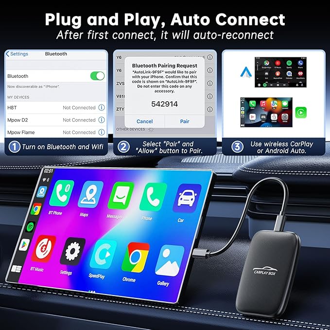 6-in-1 Magic Video Box for Netflix/YouTube, Wireless CarPlay Adapter & Android Auto Wireless Adapter Convert Wired to Wireles Carplay Dongle for OEM Wired CarPlay Cars, TF Card Playback, Plug & Play