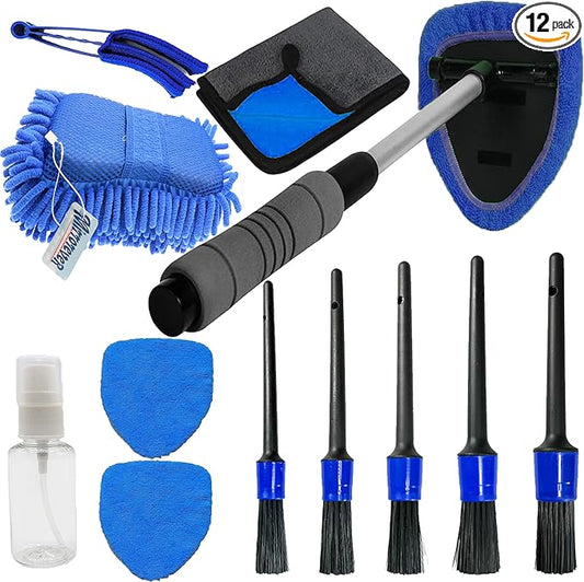 Car Detailing Kit-Car Wash Kit-Detailing Brush Set- Cleaning Kits with Windshield Cleaner and Wash Sponge--Car Interior Cleaning Kit-Car Cleaning Supplies for Windows, Dashboard, Air Vents (blue)