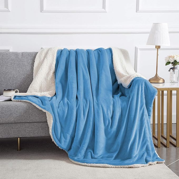 IR Imperial Rooms Sherpa Fleece Throw Blanket for Couch - Soft and Fuzzy Light Blue Blanket for Winter - Reversible Thick and Warm Fluffy Throw Blankets for Bed, Camping and Travel, 50x60 Inches