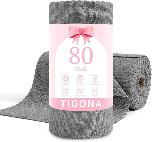 80 Pack Microfiber Cleaning Cloth Roll,Lint Free Rags & Tear Away Reusable Towels Washable Scratch,Ultra Absorbent Dish Rags(12" x 12") for Car Kitchen Home Garage-Dark Gray