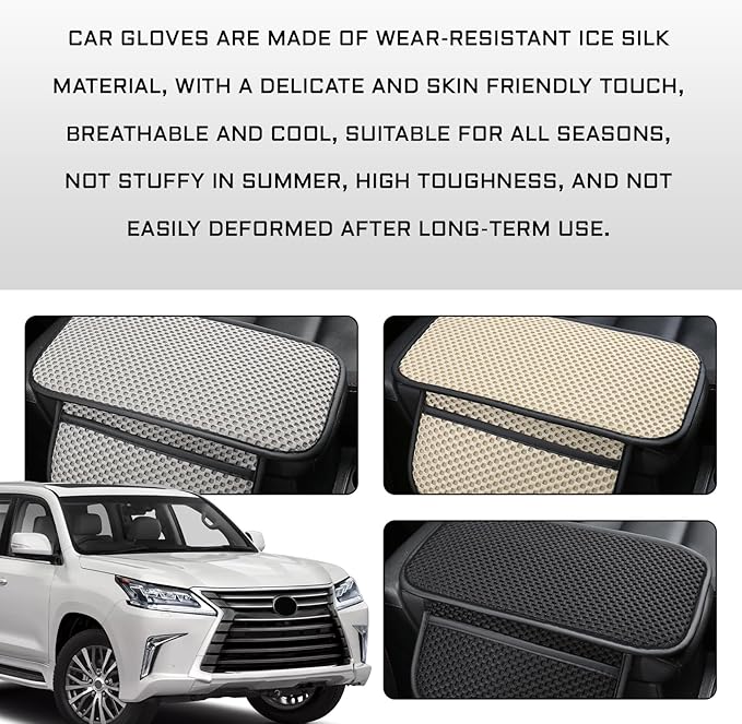 Armrest Cover for Car Console Covers for SUV Center Console Arm Rest Breathable Pad Middle Box Armrest Cushion Pad with 2 Organizer Bags Universal Car Interior Accessories Protection(Beige)