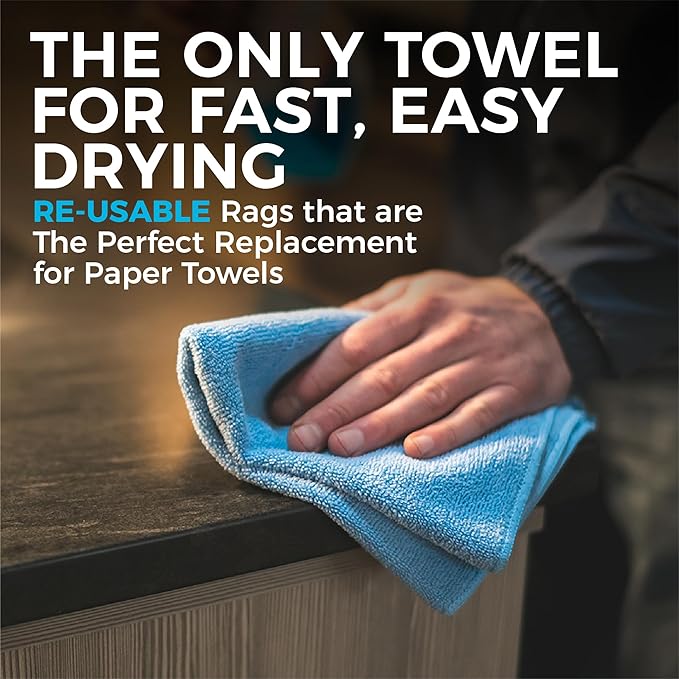 The Rag Company - All-Purpose Microfiber Terry Cleaning Towels - Commercial Grade, Highly Absorbent, Lint-Free, Streak-Free, Kitchens, Bathrooms, Offices, 300gsm, 14in x 14in, Midnight (12-Pack)