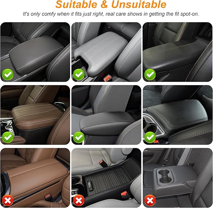 Center Console Cover for Cars Fit for Jeep Renegade Leather Armrest Covers with 2 Storage Bags(Grey)
