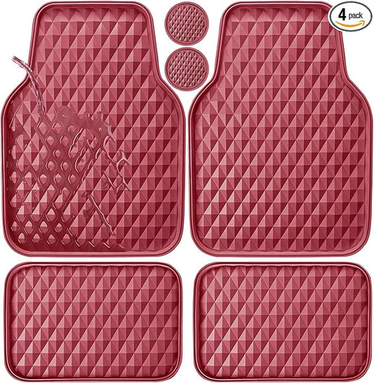 CAR PASS Deep Dish Rubber Car Floor Mats All Weather Protection - Heavy Duty Waterproof Auto Floor Mats Universal Fit for Sedan SUV Truck - Anti-Slip 3D Rhombus, 4 Pieces (Burgundy)