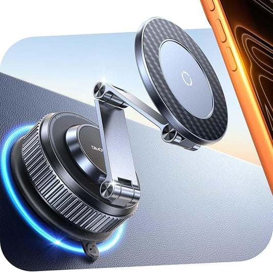 2026 Upgraded 360°Rotation Nano Gel Suction Phone Holder, Foldable Metal Vacuum Magnetic Phone Holder [119+LBS Max Suction] Tesla model Y/3 MagSafe car Phone Mount for iPhone 17 16 Pro Max S26 Ultra