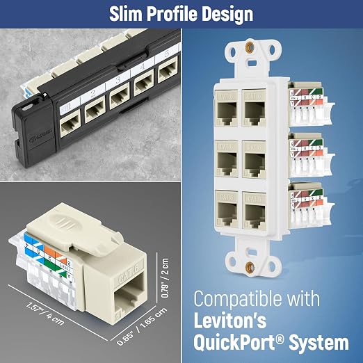 Everest 45° Angled RJ45 Cat6 Keystone Jacks 50-Pack in Ivory