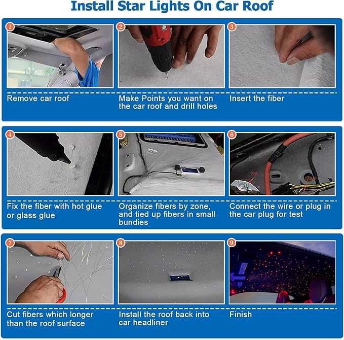 AZIMOM Mini 6W 500pcs Twinkle Fiber Optic Starlight Headliner Kit for Car Home 0.03in 9.8ft End Glow Fiber Strands Sound-Activated APP& Remote Control Starlight Engine