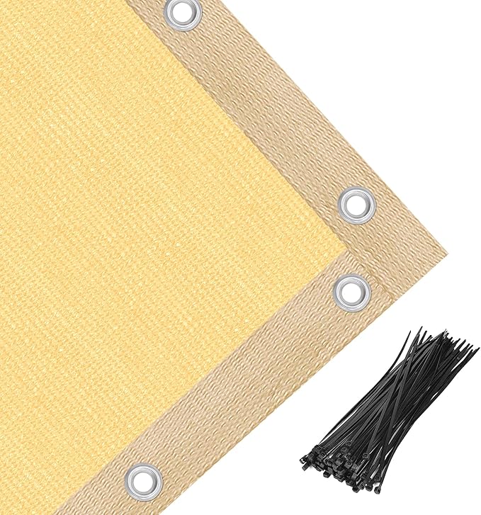 Amagenix 90% Shade Fabric 12'X 16' Sand Sun Shade Cloth with Grommets for Pergola Replacement Shade Cover Canopy, Heavy Duty, Cable Zip Ties Included (We Customized)