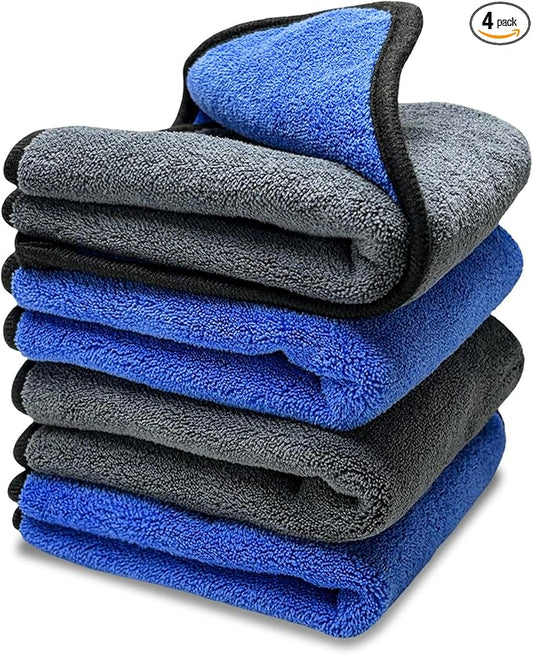 4PCS Microfiber Towels for Car, 12" x 16" 600GSM Cleaning Rags Ultra Absorbent Dusting Cloth, Scratch-Free Drying & Detailing Towel Wash Cloths for Car Interior & Exterior