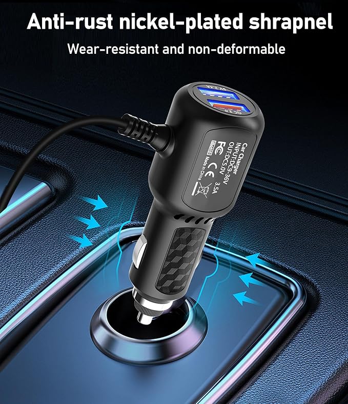 Dash Cam Charger USB C,Type C USB Power Cord,USB C Car Charger,Dual Port USB Dashcam Power Adapter,Fast Charging Cord Suitable for REDTIGER F7N、Vantrue N4、WOLFBOX etc Dashcam (6.5FT)