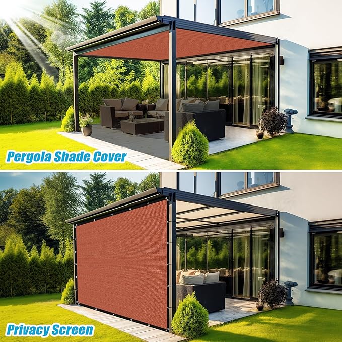 Amagenix 90% Pergola Shade Cover 9' X 11' Sun Shade Cloth with Grommets for Outdoor Garden Patio Porch, Commercial Grade 200 GSM - Cable Zip Ties Included (We Customized) GN108, Rust Red