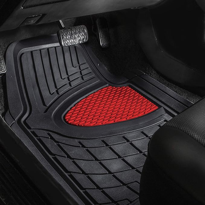 FH Group F11511 Trimmable Heavy Duty Tall Channel Floor Mats (Red) Full Set with Gift - Universal Fit for Cars Trucks and SUVs