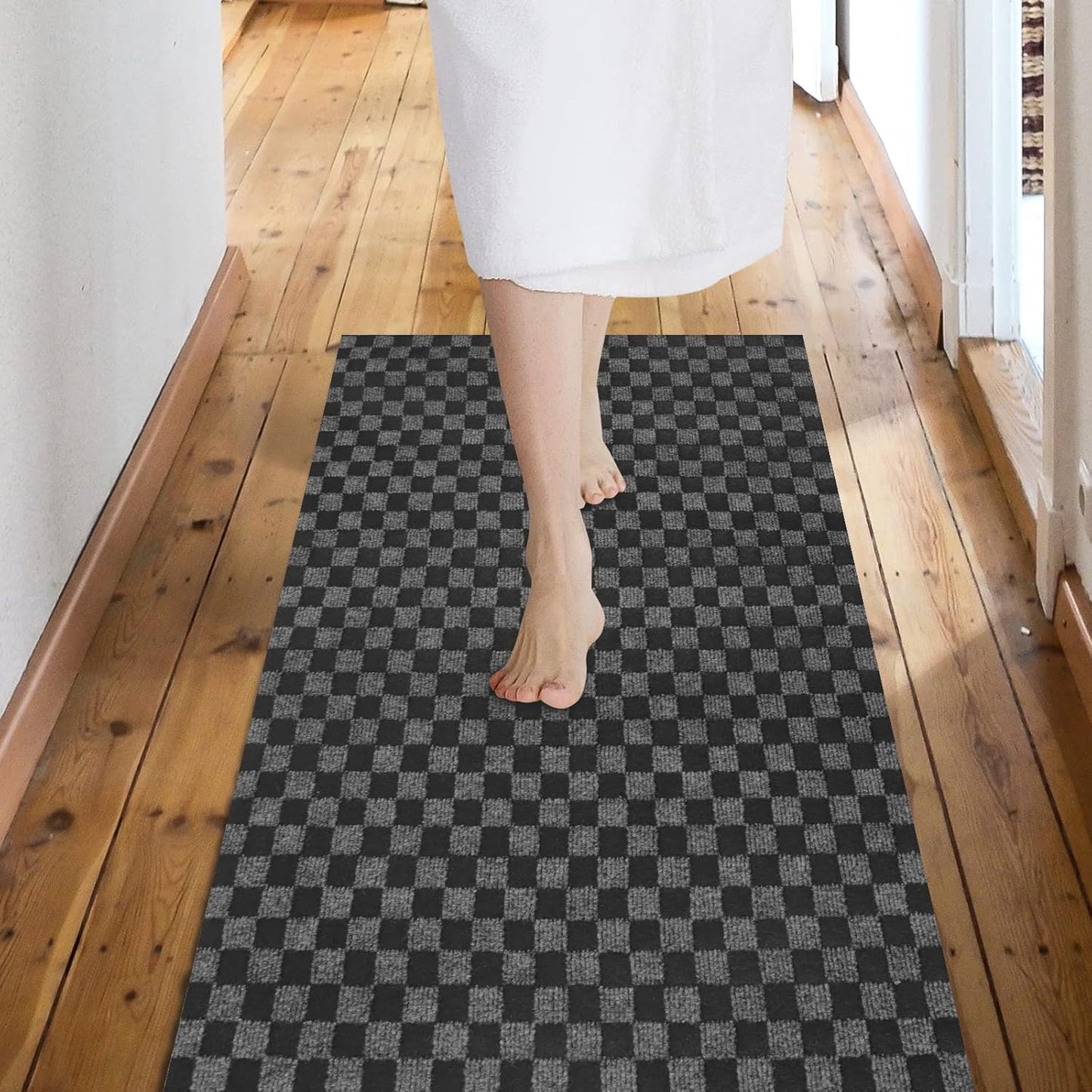 Custom Size Backed Non-Slip Area Rugs Runner, Easy Clean, Waterproof Runner Rugs for Hallway Entryway, Kitchen, Laundry, 3FT x 34FT, Gray Checkered