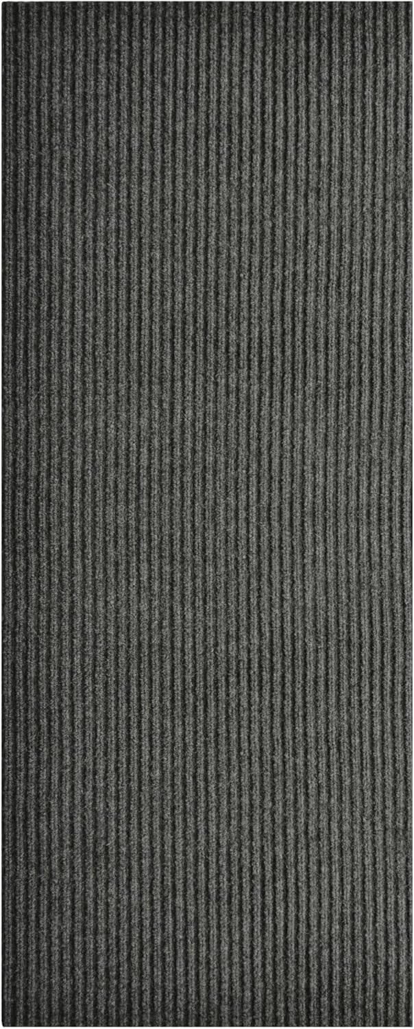 iCustomRug Spartan Weather Warrior Indoor/Outdoor Utility Ribbed Carpet Runner with Non-Slip Thermoplastic Rubber Backing, 6ft X 6ft in Charcoal