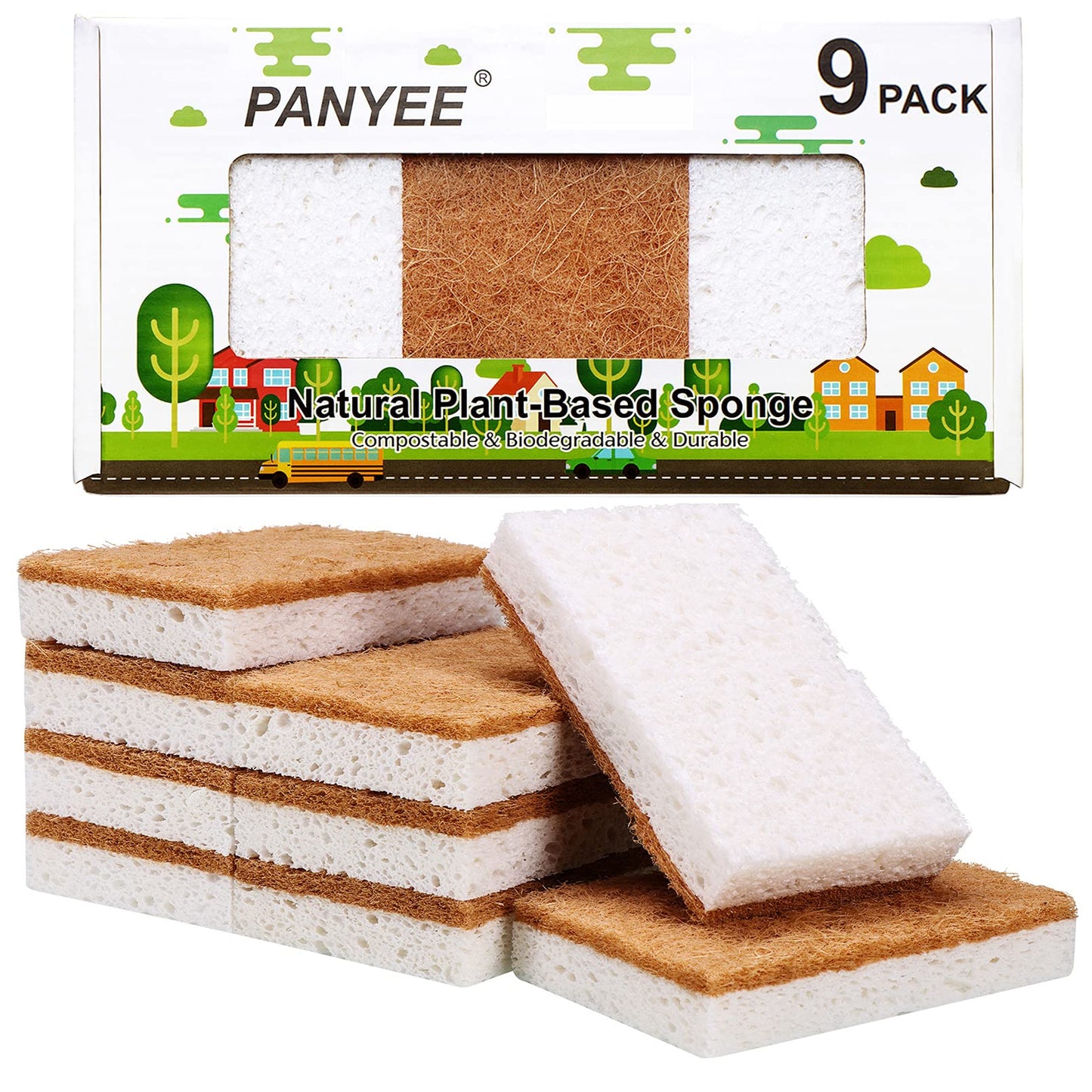 Natural Sponge Kitchen 12Pack,Eco Friendly Non-Scratch Scrub Sponge,Biodegradable Sisal Scrubber with Compostable Kitchen Sponges for Dishes Cleaning…