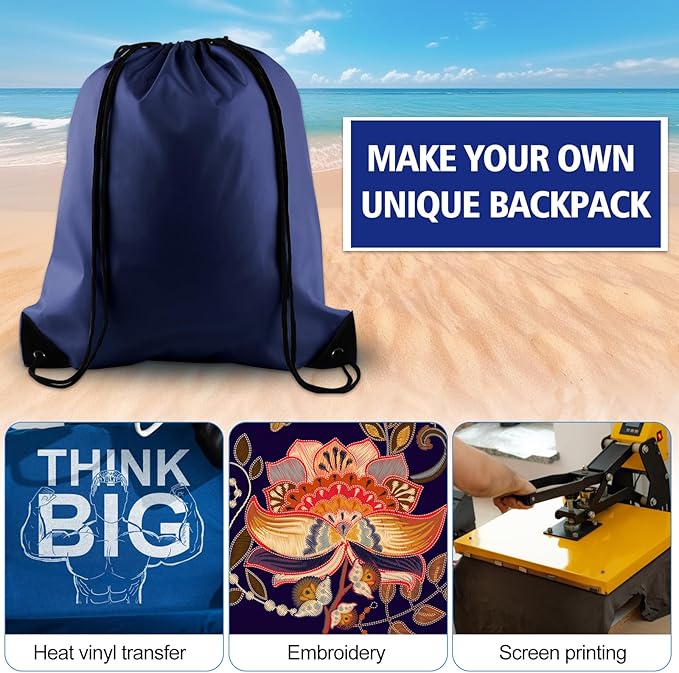 KUUQA 12Pcs Drawstring Backpack Bags Bulk Navy Blue Drawstring Bag Foldable Gym Bag Sports Cinch Sack String Backpack Storage Bags for Women Men Shopping Gym Travel Sports