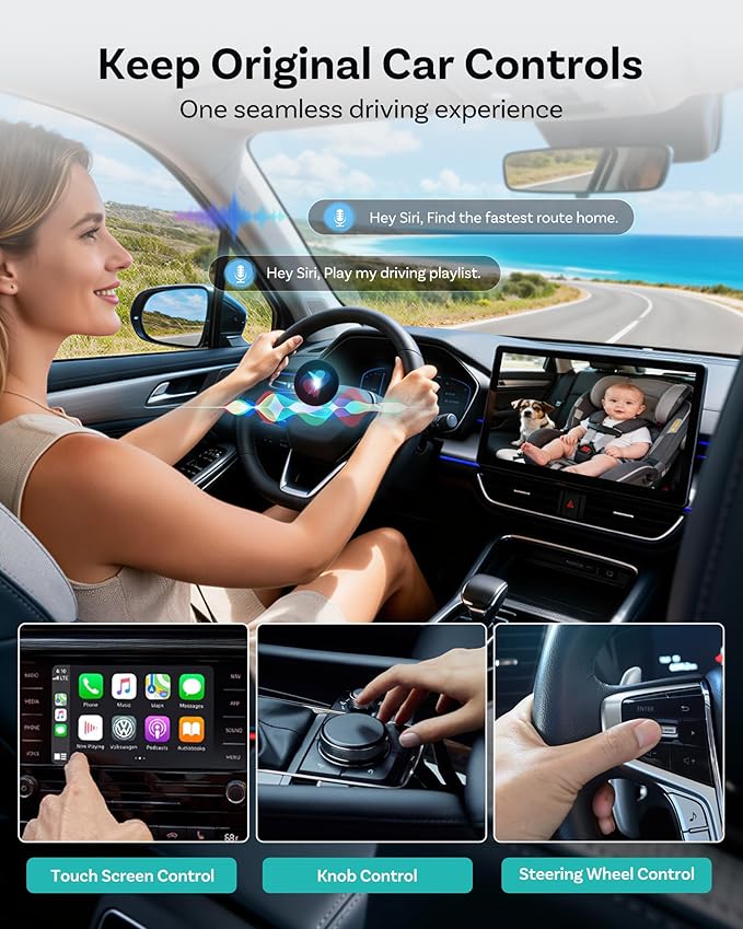 OTTOCAST Cabin Care Baby Car Camera 2026,Uses Your Car's Built-In Screen,No Extra Screen Needed,Split Screen for CarPlay and Baby View,No-Glow Night Vision,Plug&Play,150°Wide Angle(No Android Support)