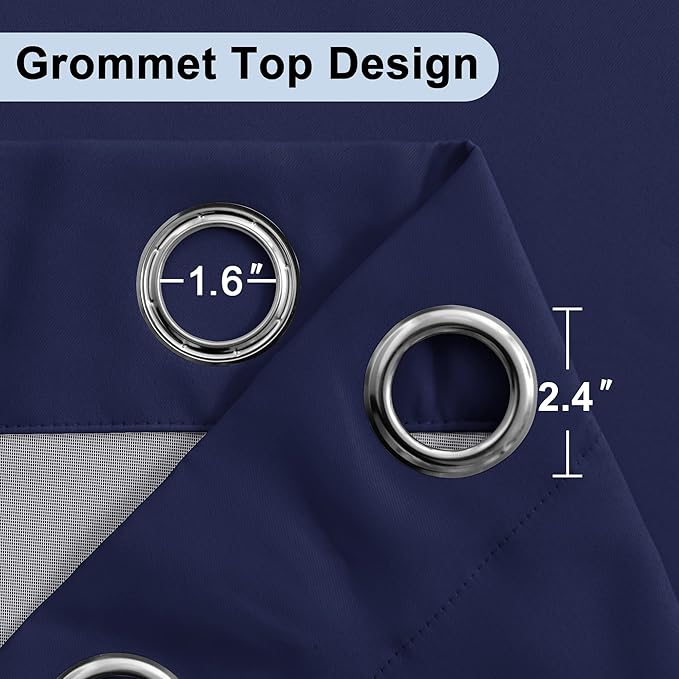 XWZO Total Blackout Curtains 2 Panels with Tiebacks- Double Layers Heat and Full Light Blocking Window Panels with Grommets for Short Kitchen Windows, Navy Blue, W38 x L54, Set of 2