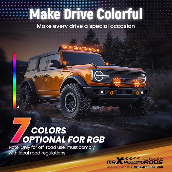 maXpeedingrods 5 inch 212W LED Off Road Lights, 7 RGB Colors LED Pod Light, Auxiliary Driving Lights 25440LM 3Modes, w/ 270°Side Shooter and Black Covers Spot Light for Jeep SUV Pickup ATV
