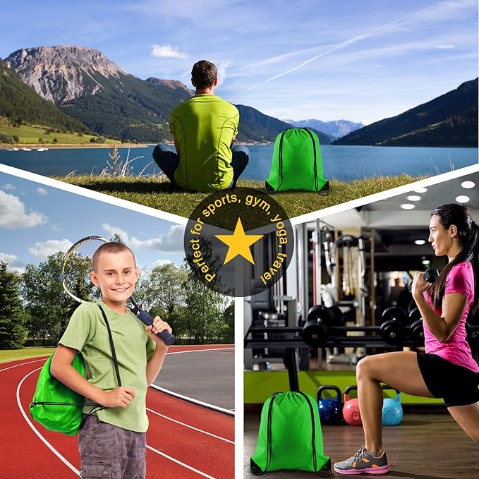 KUUQA 2Pcs Green Drawstring Backpack Bags Cinch Sack Bulk String Backpack Storage Bag