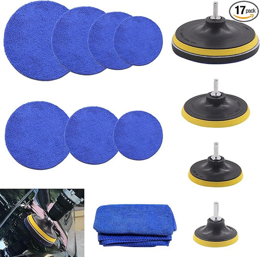 4 Sizes Microfiber Polishing Buffing Pads Kits Removing Wax with 3" 4" 5" 6" Hook and Loop Backing Pads Buffer Pads Microfiber Wax Applicator for Car Polishing Waxing and Cleaning