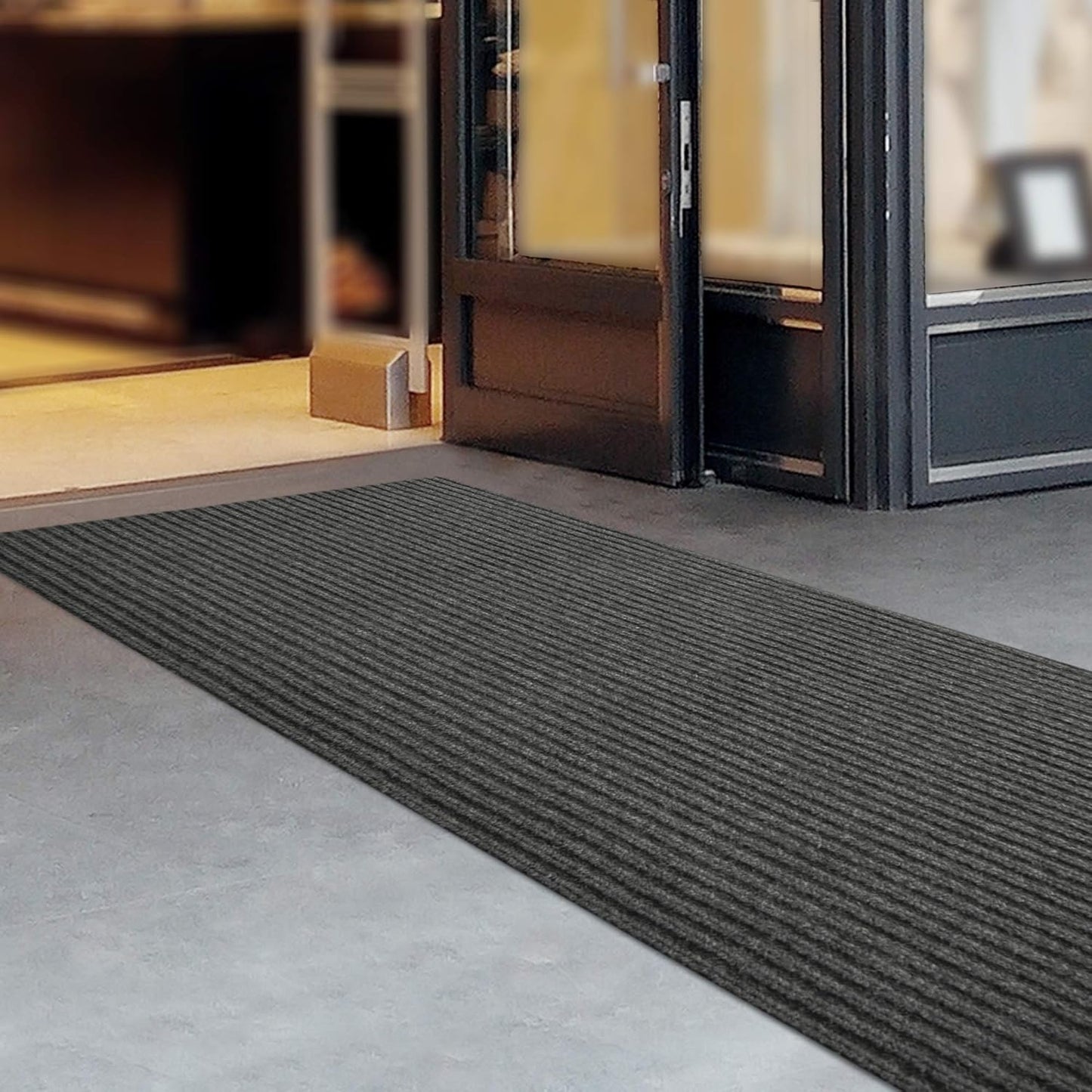 iCustomRug Spartan Weather Warrior Duty Indoor/Outdoor Utility Ribbed in 3ft,4ft,6ft Widths 70 Custom Sizes with Natural Non-Slip Rubber Backing 4'X18' in Charcoal