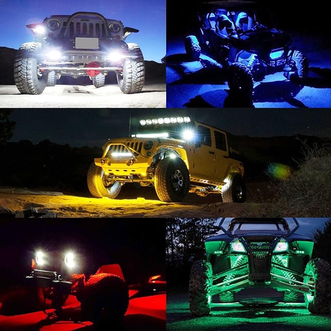 4 Pods LED Rock Lights, Ampper Waterproof LED Neon Underglow Light for Car Truck ATV UTV SUV Offroad Boat Underbody Glow Trail Rig Lamp (Green)