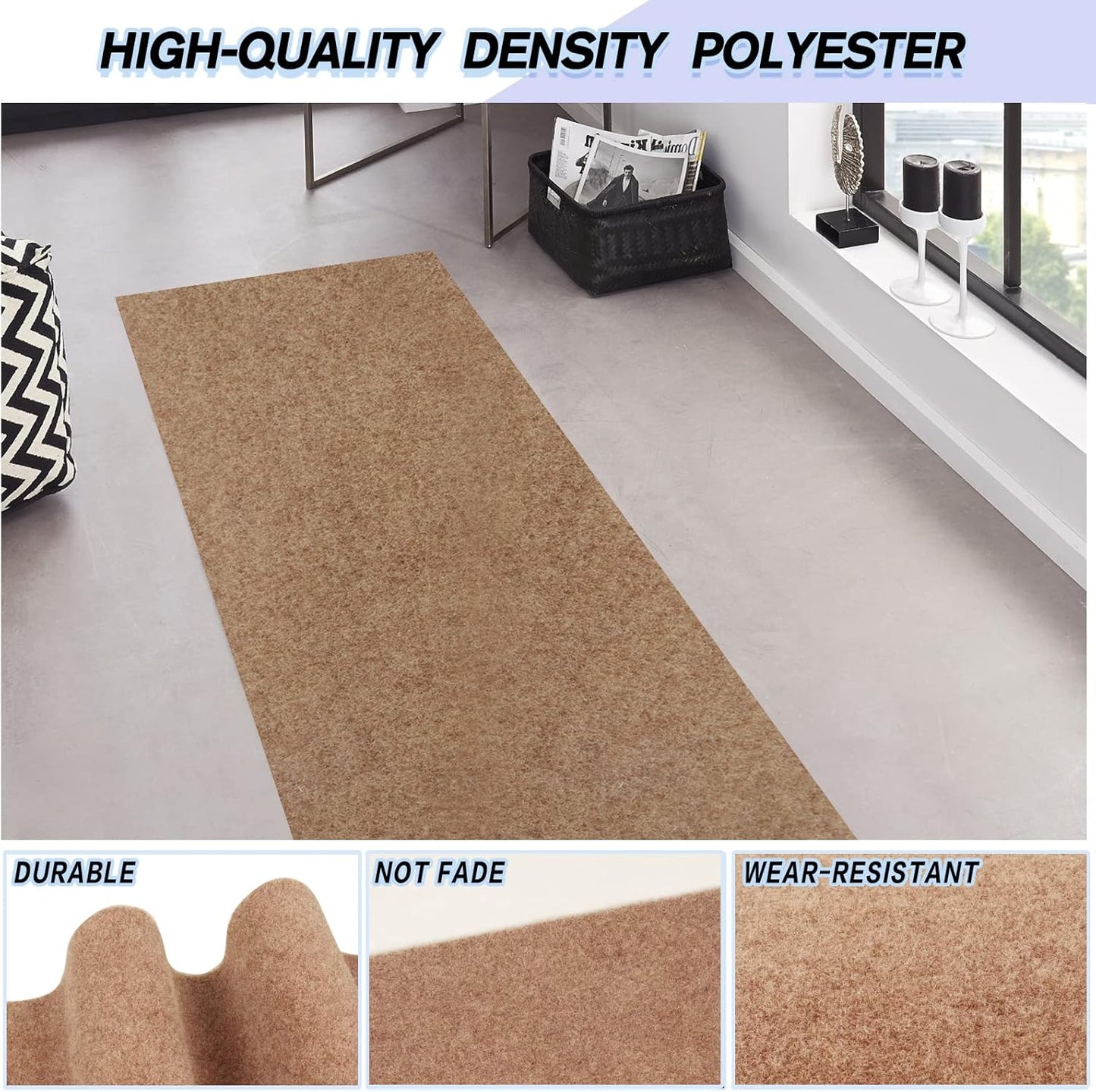 Custom Size Backed Non-Slip Area Rugs Runner, Easy Clean, Waterproof Runner Rugs for Hallway Entryway, Kitchen, Laundry, 2FT x 55FT, Beige