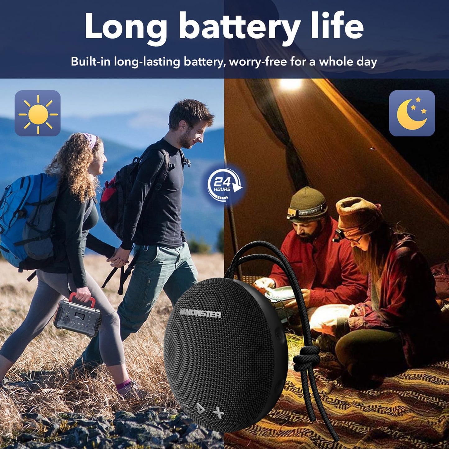 Monster Bluetooth Speaker, IPX8 Shower Speaker Waterproof, Bluetooth 5.4 with Loud HD Sound and Robust Bass, Extra Long Playtime Punchy, for Home, Beaches Portable Wireless Outdoor Speakers
