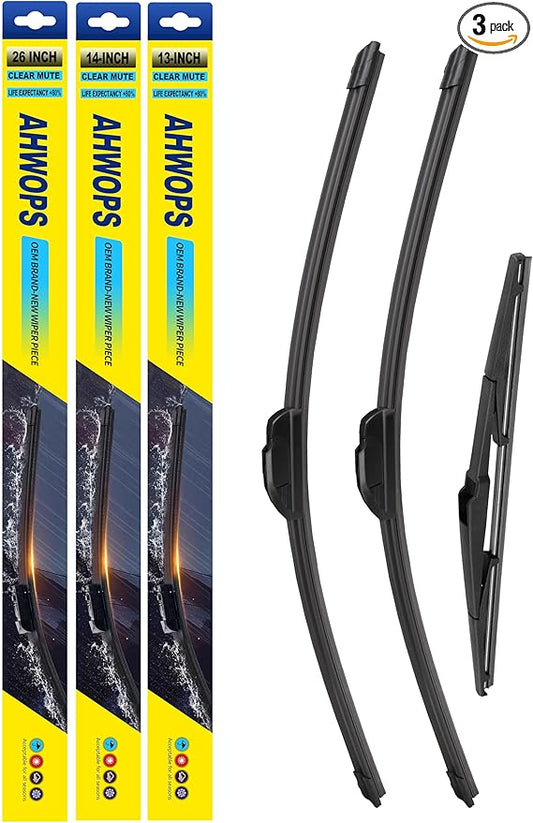 3 Wiper Front and Rear Wiper Blades for 2013-2018 Hyundai Santa Fe, 2013-2019 Hyundai Santa Fe XL, OE Original Style (26″/14″ Front/13″ Rear) For My Car