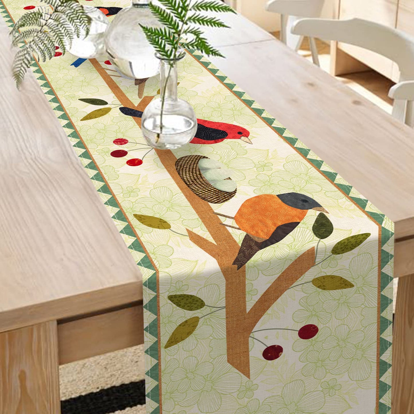 Seliem Summer Birds Tree Branches Table Runner, Cardinal Home Kitchen Dining Decor, Spring Seasonal Farmhouse Decorations Indoor Outdoor Party Supply 13x120 Inch