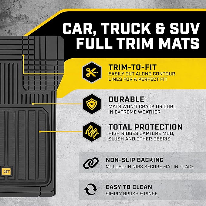 CAT® ToughLiner™ Black Car Floor Mat– Heavy-Duty Trim to Fit for Trucks, & SUVs – All-Weather Odorless Rubber Automotive Mat & SUV Floor Liners for Maximum Protection