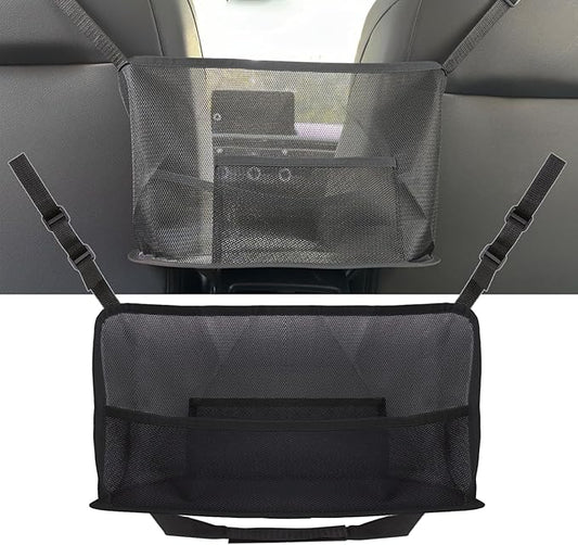 Car Storage Bag, Auto Net Pocket Handbag Holder, Driver Storage Netting Pouch for Document Phone Tissue Purse Storage, Organizer Mesh Bag Between Two Seats, Backseat Pets Barrier, Black