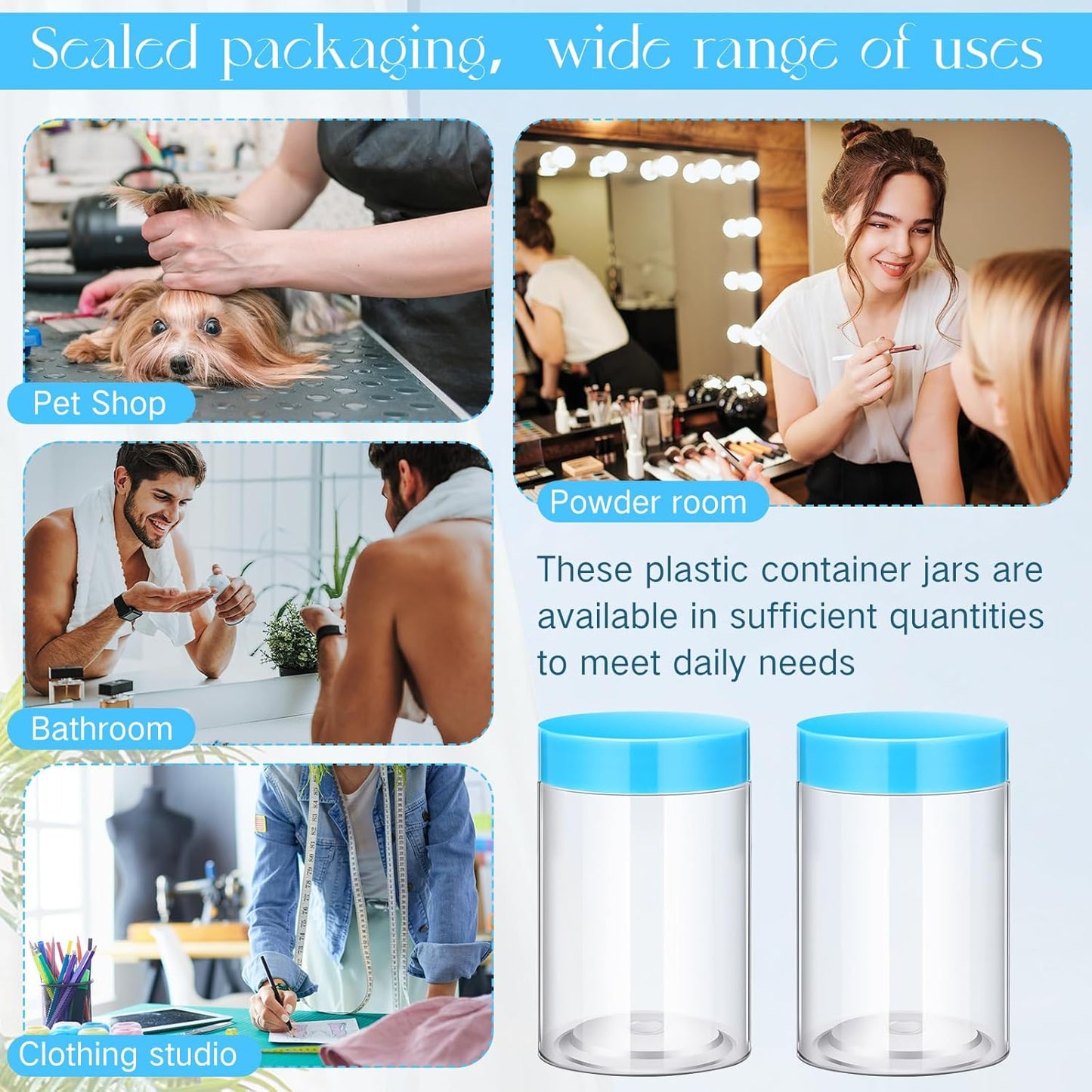 SATINIOR 100 Pcs Plastic Jars with Lids Small Containers Lids Wide Mouth Small Plastic Containers for Lotion Cream Rhinestones Body Butters Travel Storage(10 oz, Blue)